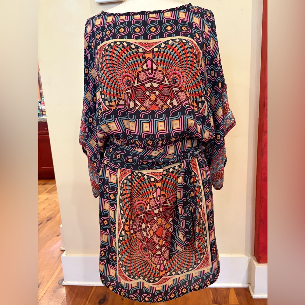 Tolani Silk Colorful Geometric Patterned Tunic pairs well with leggings